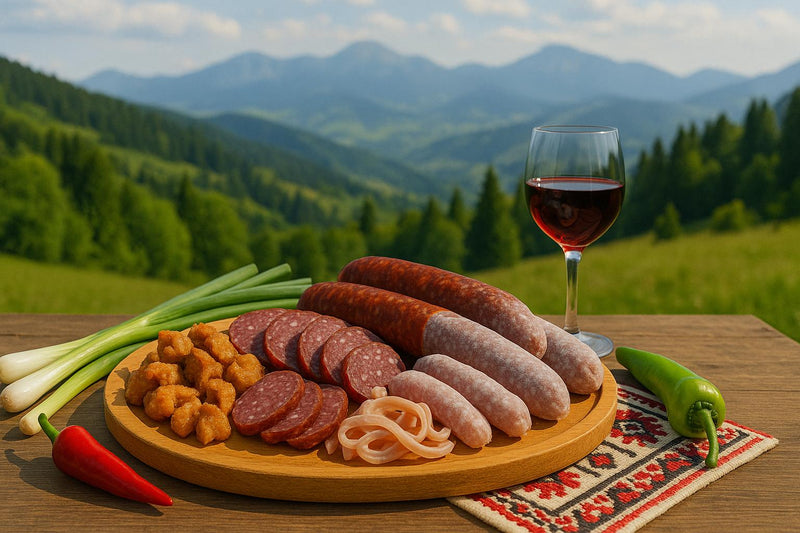 Platou românesc desăvârșit: Jumări, salamuri, cârnați, urechi de porc si alte bunatati din carne