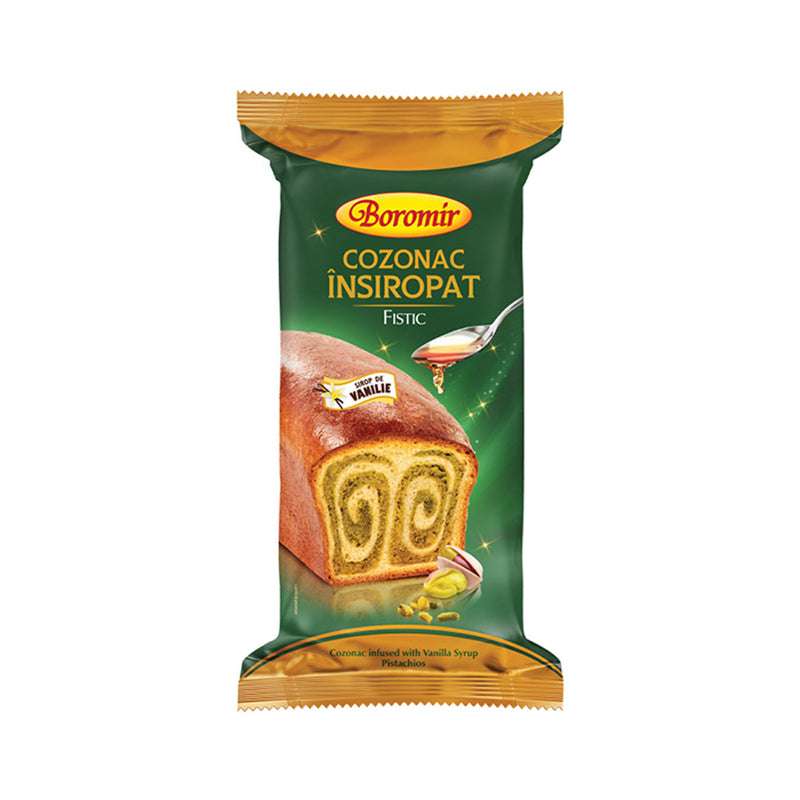 Cozonac insiropat cu sirop de vanilie, crema fistic - Delumani - Magazin Online Romanesc 