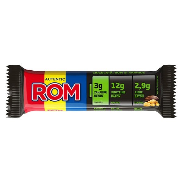 Rom baton cu proteine ciocolata, rom si arahide
