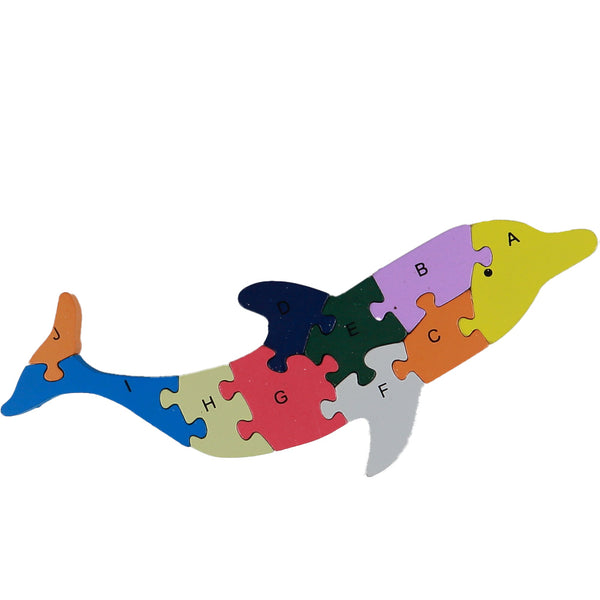 Puzzle din lemn - delfin cu litere si cifre