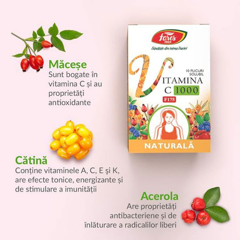 Vitamina C 1000 naturala F175, 10 plicuri, Fares