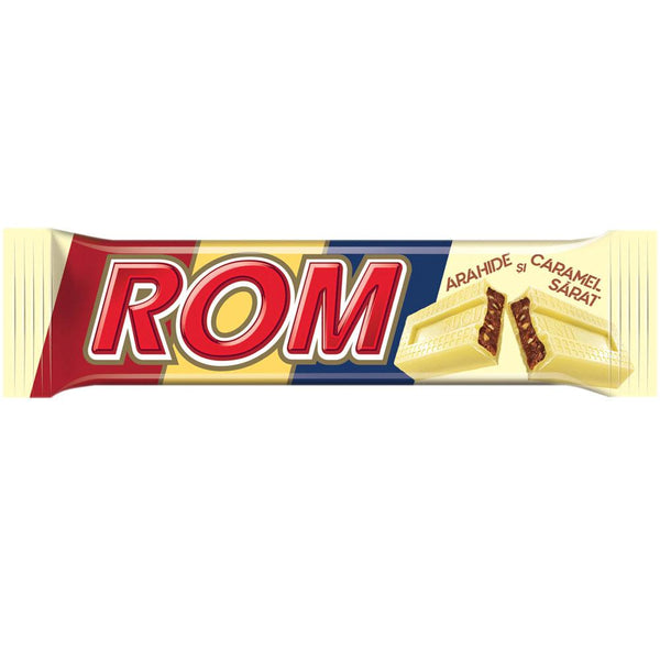 Rom - Baton De Ciocolata Alba Cu Crema Caramel Sarat Si Arahide