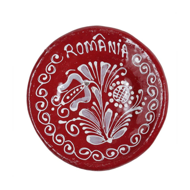 Magnet frigider Romania farfurie ceramica rosu